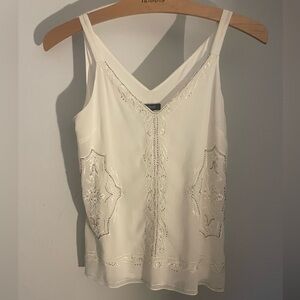 White House Black Market Ivory Embroidered Tank Top